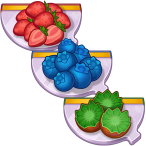 Strawberries, blueberries, kiwis