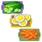 Carrots, cucumbers, chicken eggs