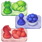 Lime rook, blueberry pawn, strawberry knight