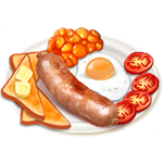 Fried sausages and eggs